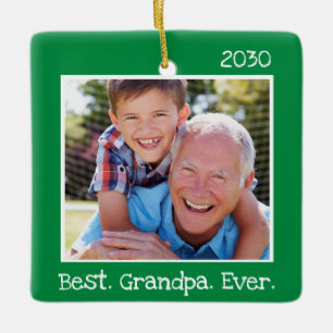 Cool Best Grandpa Ever Photo Personalised Green Ceramic Ornament