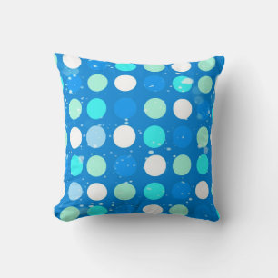 Cool big blue, white, light blue polka dots cushion