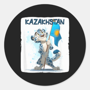 Cool Big Wildcat with Kazakhstan Flag Costume Classic Round Sticker