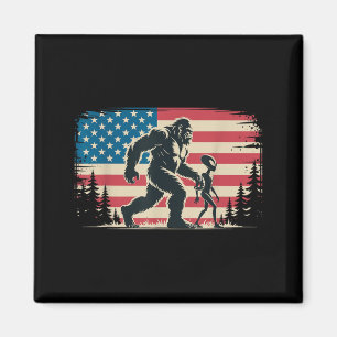 Cool Bigfoot Alien Aamerican Flag Patriotic Usa Magnet