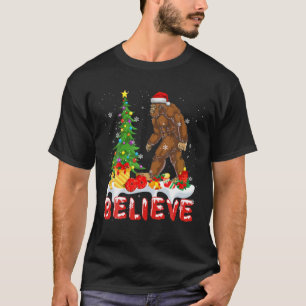 Cool Bigfoot Christmas Tree Bigfoot Wearing Santa T-Shirt
