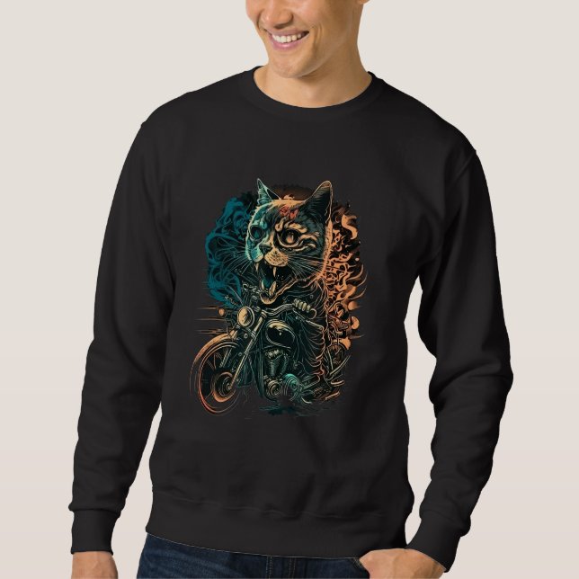 Cool Biker Cat Motorcycle Racing Design Sweatshirt (Front)