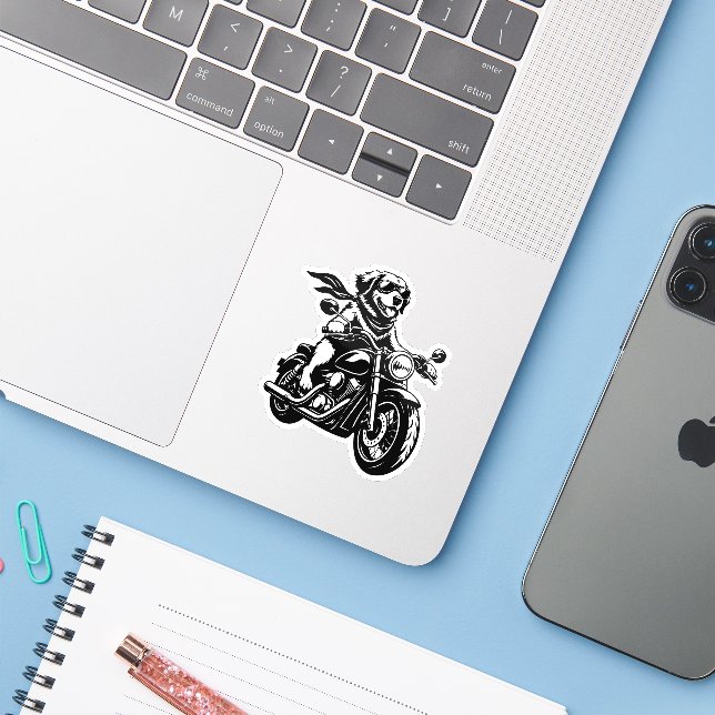 Cool Biker Dog Riding a Motorcycle (Laptop w/ iPhone)