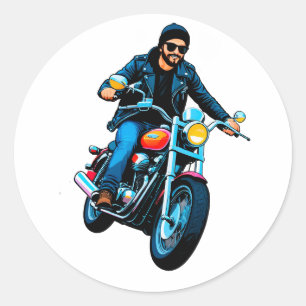 Cool Biker Riding a Motorcycle  Classic Round Sticker