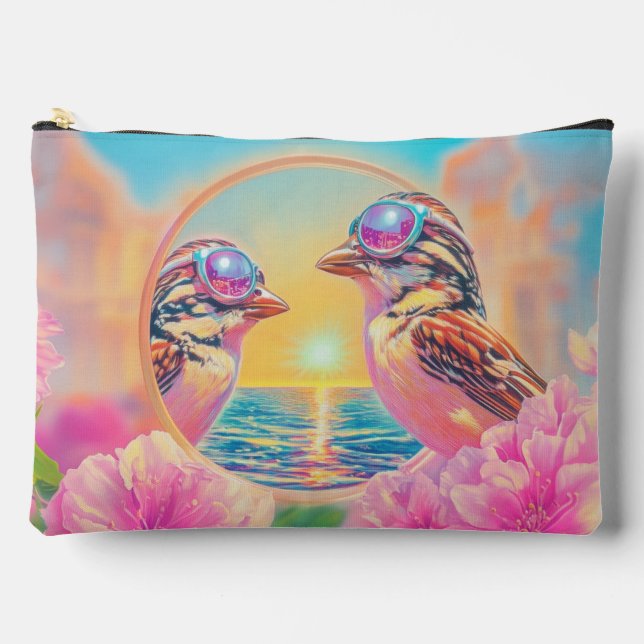 Cool Birds with Sunglasses at Sunset Accessory Pouch (Front)