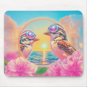 Cool Birds with Sunglasses at Sunset Mouse Pad