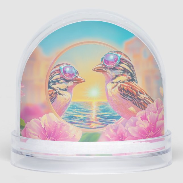 Cool Birds with Sunglasses at Sunset Snowglobe (Front)