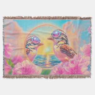 Cool Birds with Sunglasses at Sunset Throw Blanket