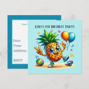 Cool Birthday beach pineapple party  Invitation