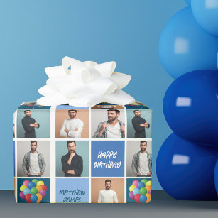 Cool Birthday Boy Mens Photo Collage Personalised Wrapping Paper