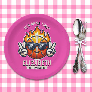 Cool Birthday Girl with Basketball Theme Paper Plate