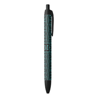 Cool Black and Blue Jagged ZigZag Pattern Monogram Ink Pen