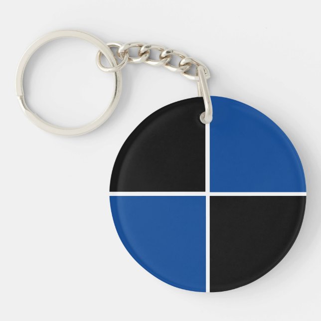 Cool black and blue square pattern key ring (Front)