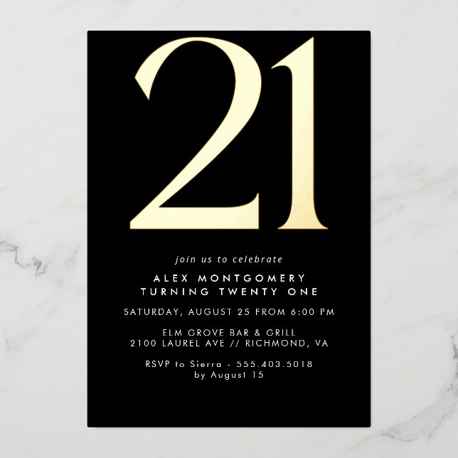 Cool Black and Gold | Mens or Womens 21st Birthday (Front)
