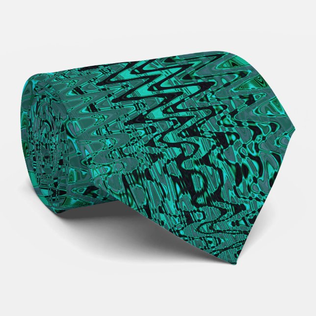 Cool Black and Green Abstract Tye Dye Retro Waves Tie (Rolled)