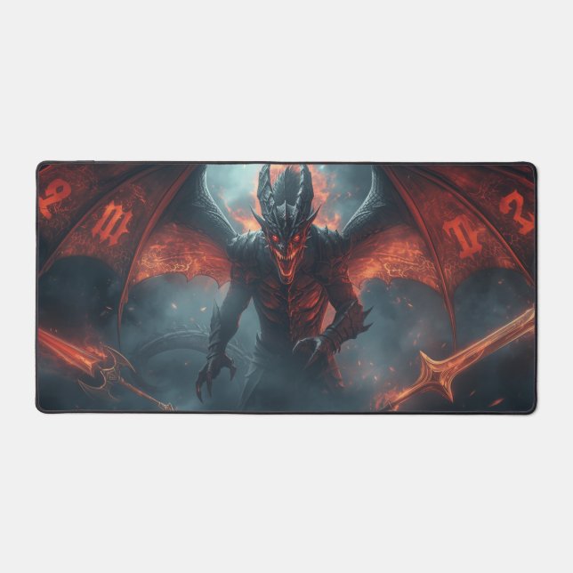 Cool black and orange futuristic gaming background desk mat (Front)