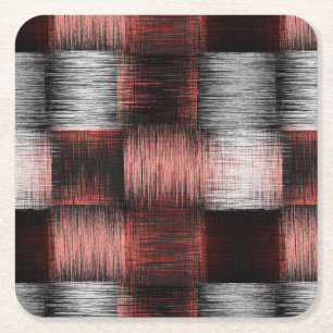 Cool Black and Red Checkerboard Pattern Square Paper Coaster