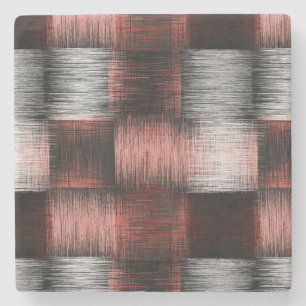 Cool Black and Red Chequerboard Pattern Stone Coaster