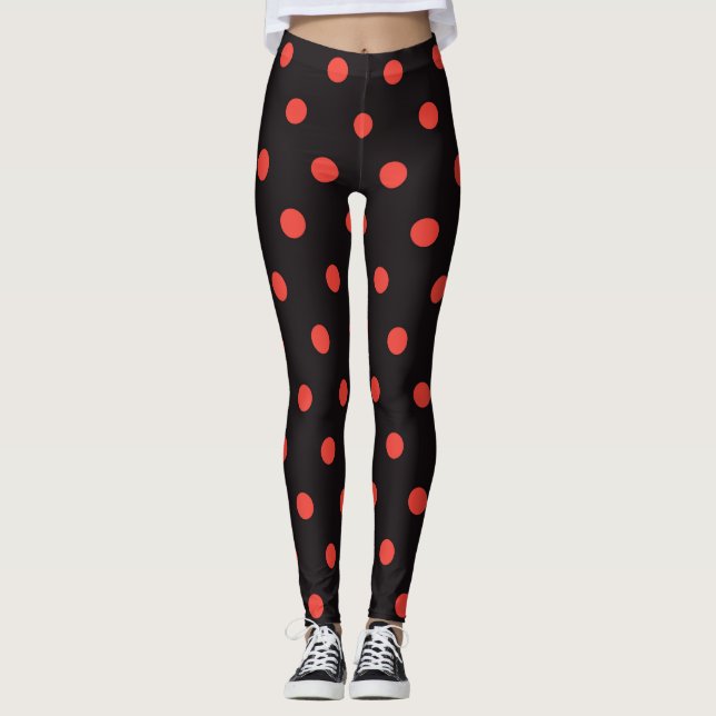 Cool Black and Red Polka Dot Pattern Leggings (Front)