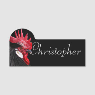 Cool Black and Red Rooster Farm Animal Feed Store Name Tag