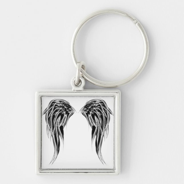 Cool Black and White Angel Wings Key Ring (Front)