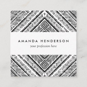 Cool Black and White Aztec Tribal Pattern Square Business Card