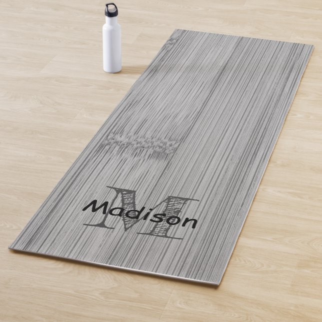 Cool Black and White bamboo wood print Monogram  Yoga Mat (In Situ)