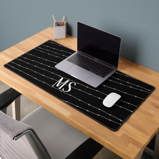 Cool black and white barbed wire pattern Monogram Desk Mat (Office 2)