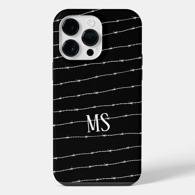 Cool black and white barbed wire pattern Monogram iPhone Case (Back)