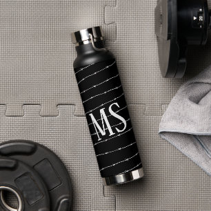 Cool black and white barbed wire pattern Monogram Water Bottle