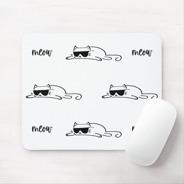 Cool Black and White Cat with Sunglasses Mouse Pad (With Mouse)