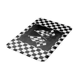 Cool Black And White Chequered Flag Pattern Bath Mat