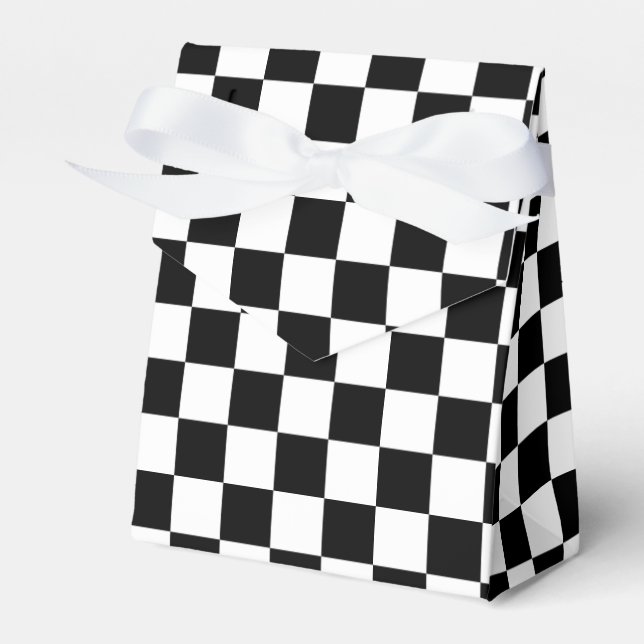 Cool Black And White Chequered Flag Pattern Favour Box (Front Side)