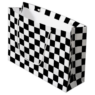 Cool Black And White Chequered Flag Pattern Large Gift Bag