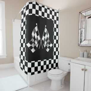 Cool Black And White Chequered Flag Pattern Shower Curtain