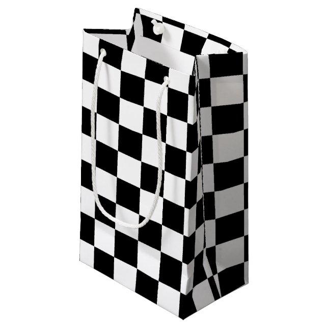 Cool Black And White Chequered Flag Pattern Small Gift Bag (Front Angled)