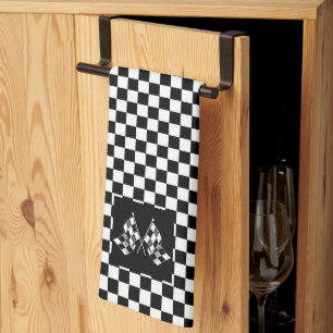 Cool Black And White Chequered Flag Pattern Tea Towel