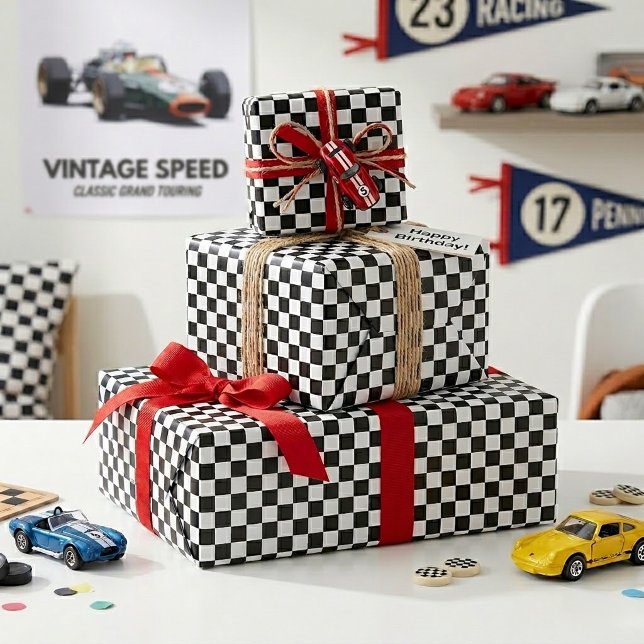 Cool Black And White Chequered Flag Pattern Wrapping Paper (Creator Uploaded)