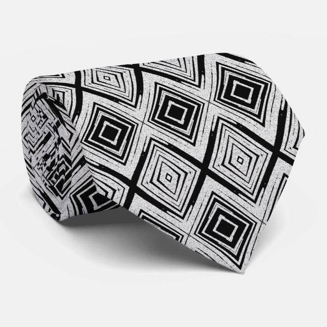 Cool Black and White Diamond Rectangular Pattern Tie (Rolled)