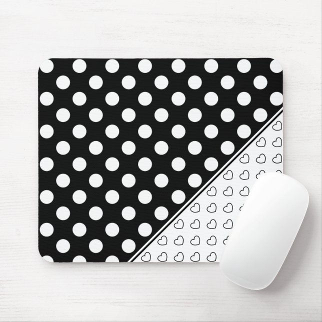 Cool Black and White Dots and Hearts Pattern Mouse Pad (With Mouse)