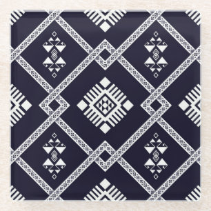Cool Black and White Geometric Oriental Pattern Glass Coaster