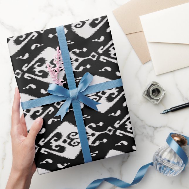 Cool black and white ikat tribal pattern wrapping paper (Gifting)