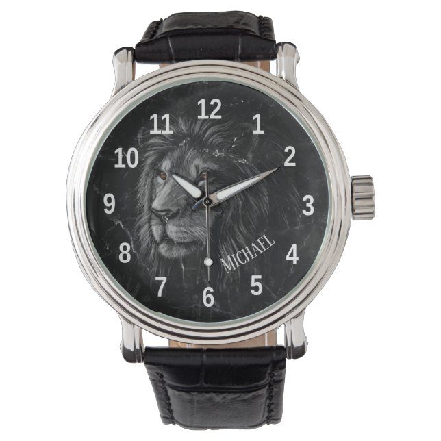 Cool Black And White Lion Marble Backgorund Watch (Front)