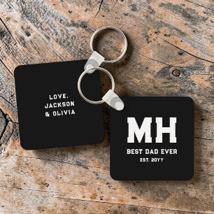 Cool Black and White Modern Monogram Best Dad Ever Key Ring