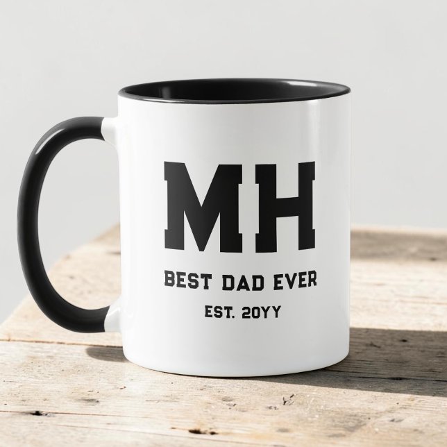 Cool Black and White Modern Monogram Best Dad Ever Mug (Cool Black and White Modern Monogram Best Dad Ever Mug)