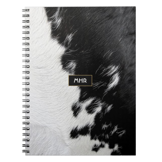 Cool Black and White Monogram Cowhide Notebook (Front)
