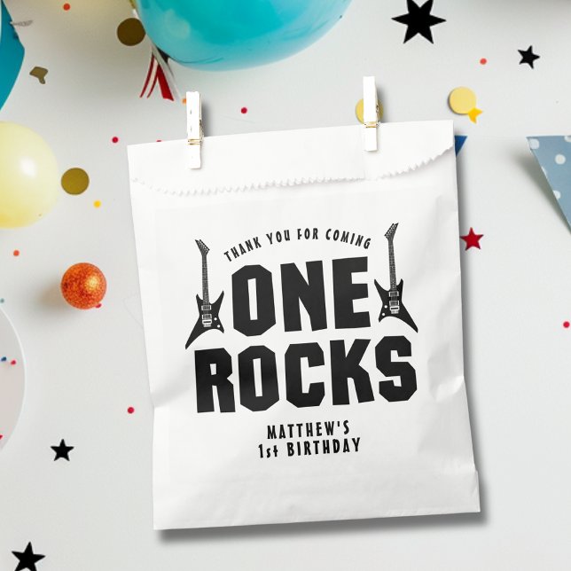Cool Black and White One Rocks 1st Birthday Party  Favour Bag (Creator Uploaded)
