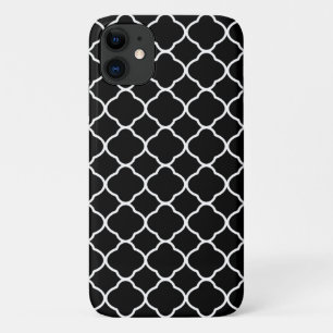 Cool Black and White Quatrefoil Tile Pattern iPhone 11 Case
