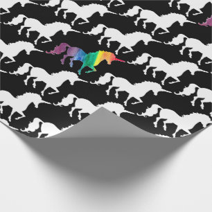 Cool Black and White Rainbow Unicorn Pattern Wrapping Paper