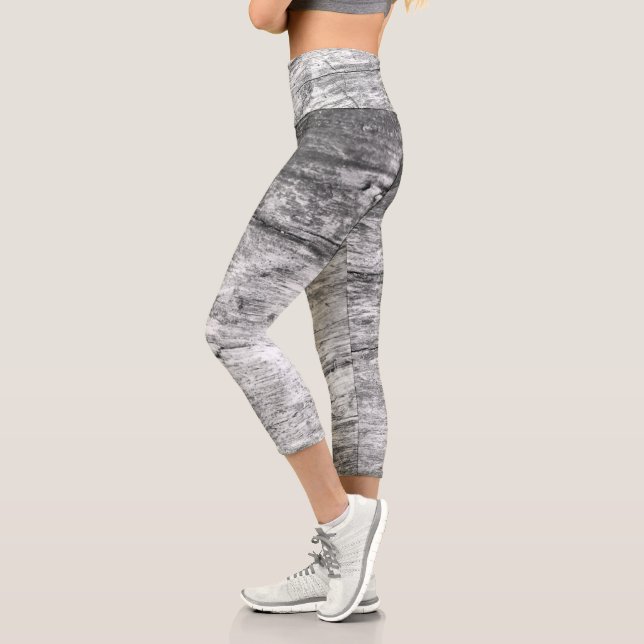 Cool Black and White Real Tree Bark Nature  Capri Leggings (Left)